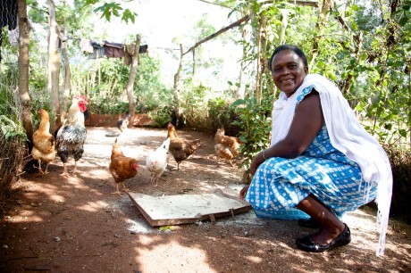 Margaret Chongana with her chickens